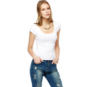OEM Wholesale Low-cut Women White Slim T-Shirt