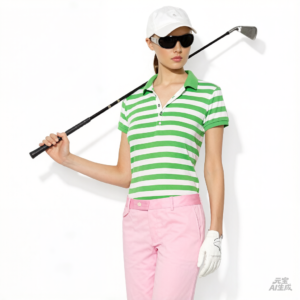 Ladies custom yarn dyed striped golf polo shirt